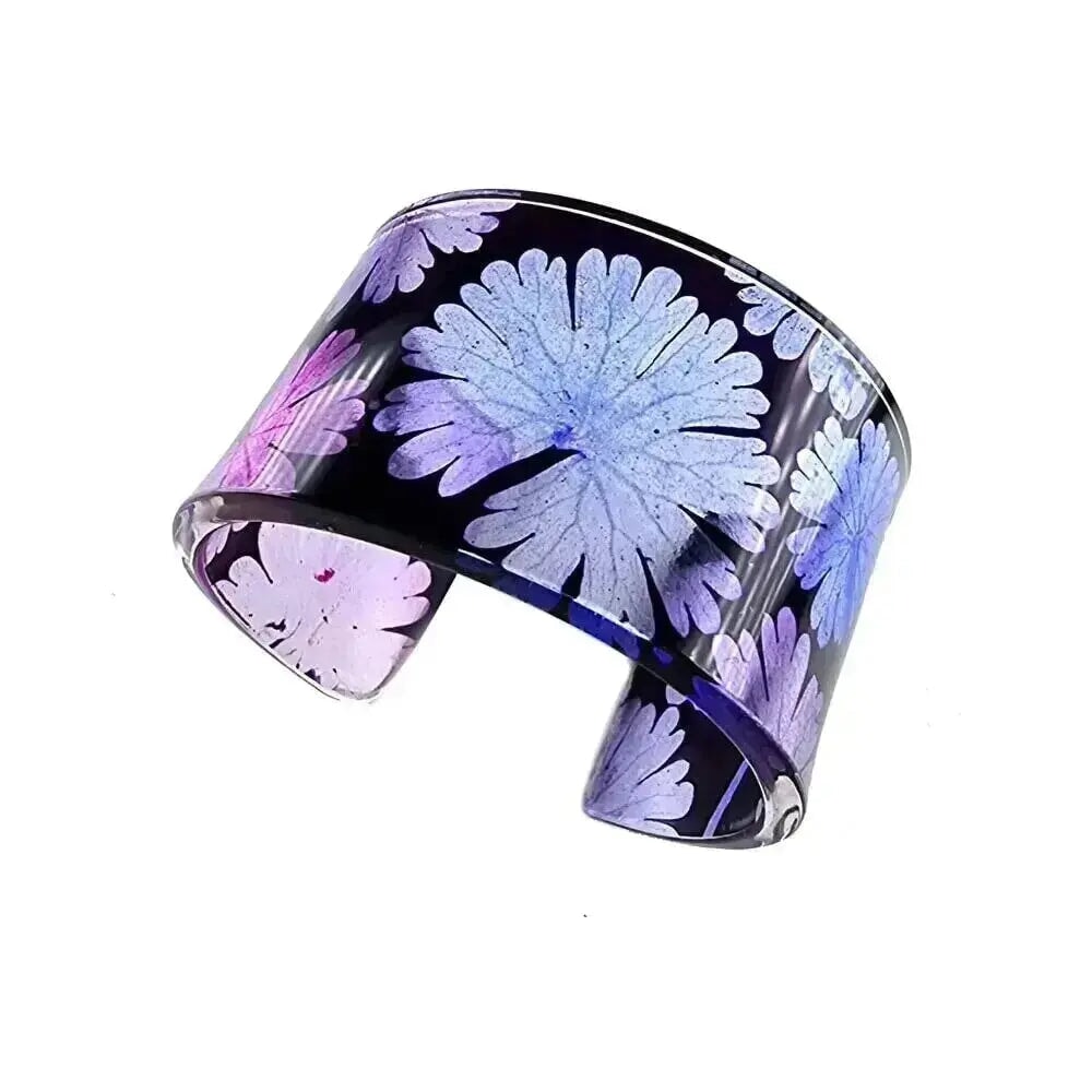 Purple Geranium Floral Cuff bracelet | Recycled Perspex Mother's day gift Cuff Sue Gregor Small Wrist 
