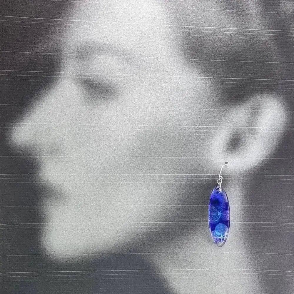 Violet hydrangea flower | Rectangle Earrings | Recycled Perspex earring Sue Gregor 