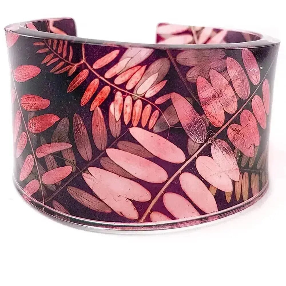 Burgundy peach Vetch leaf cuff bracelt recycled Perspex