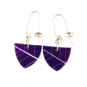 Purple Skeleton Leaf | Small Triangle Earrings | Recycled Perspex
