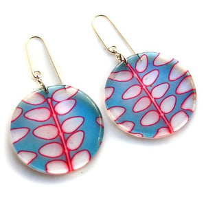 Pale Blue and pink Box leaf Disc Earrings