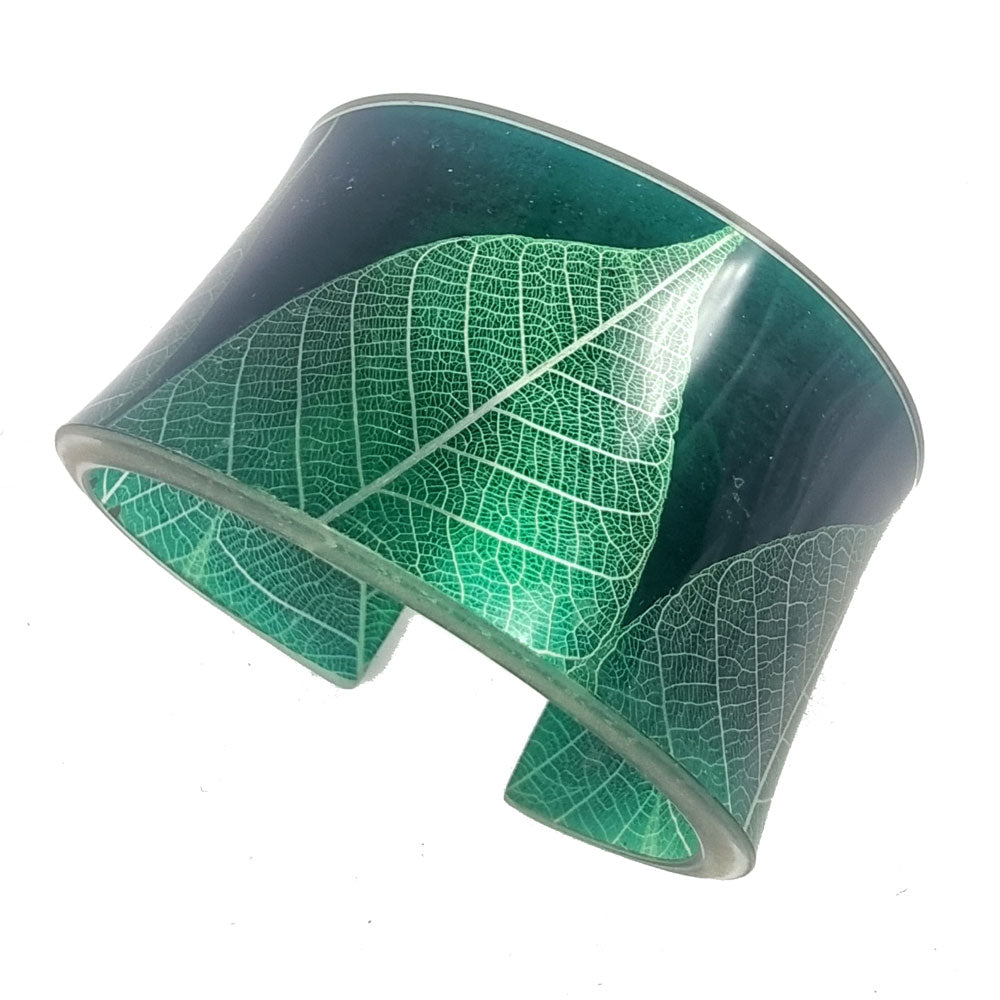 Green Skeleton Leaf  Wide Cuff | Recycled Perspex