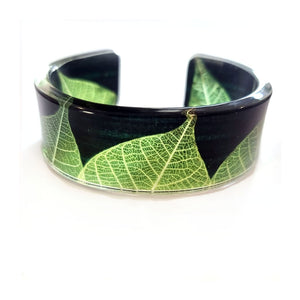 Green Skeleton Leaf  Narrow Cuff | Recycled Perspex