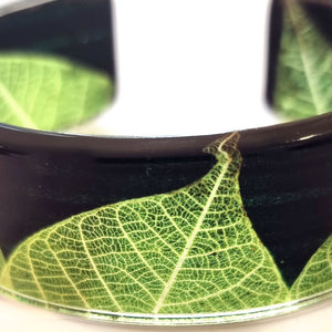 Green Skeleton Leaf  Narrow Cuff | Recycled Perspex