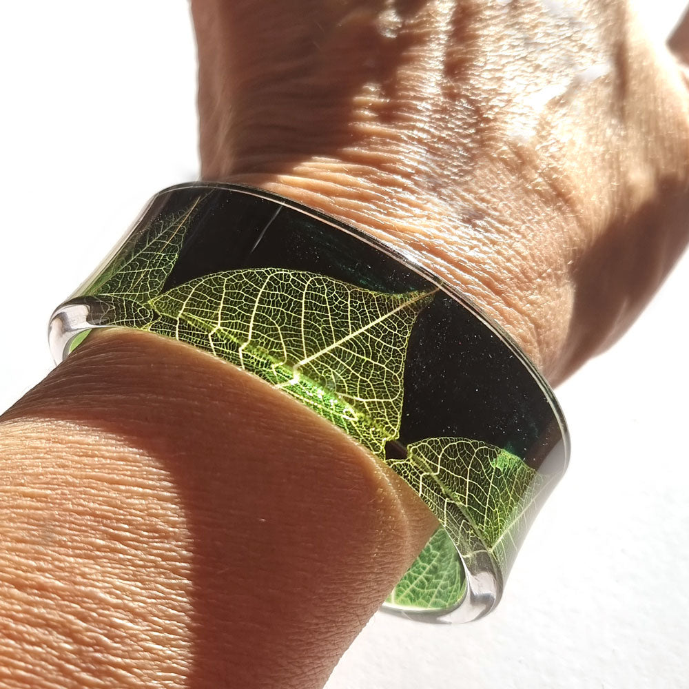 Green Skeleton Leaf  Narrow Cuff | Recycled Perspex