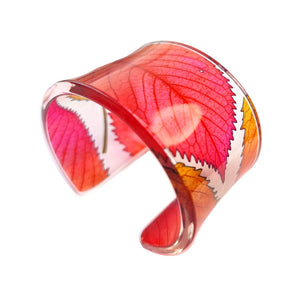 Pink Red Blush Leaf Cuff | Wide Cuff | Recycled Plastic