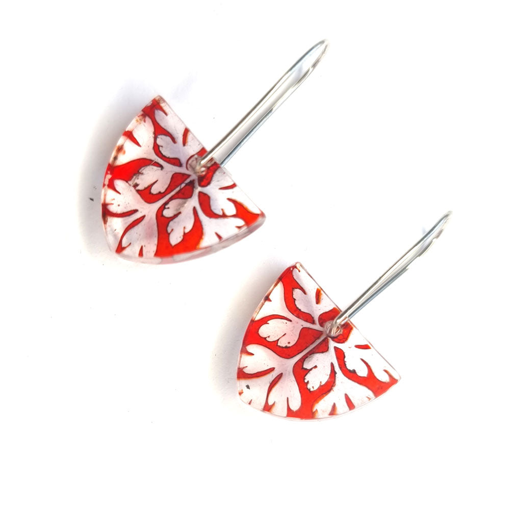 Red Herb Robert Small Tri Earrings | Recycled Perspex
