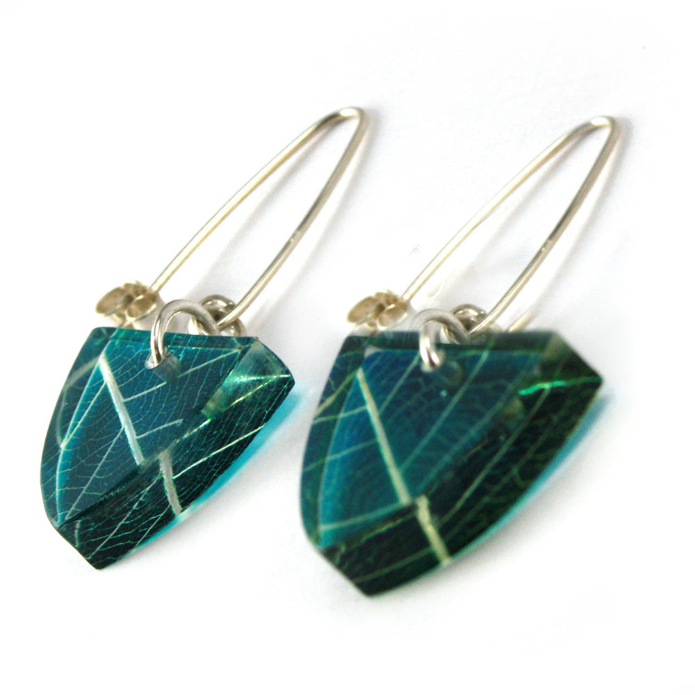 Veridian Green Skeleton Leaf | Small Triangle Earrings | Recycled Perspex (Copy)