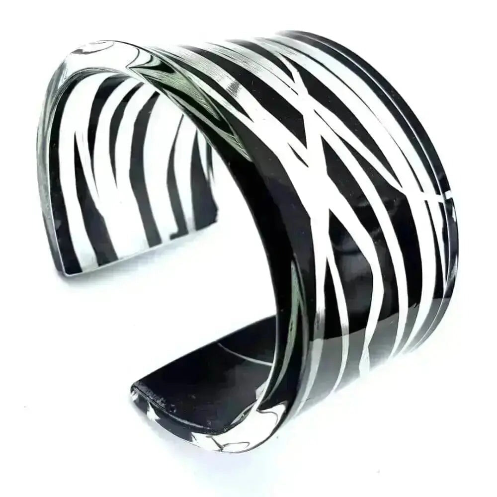 Black cuff | Striped | Blades Of Grass | Wide Cuff Bracelet | Recycled Perspex Sue Gregor
