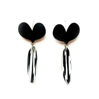 Black Hart Earrings | Stripped Drop Sue Gregor