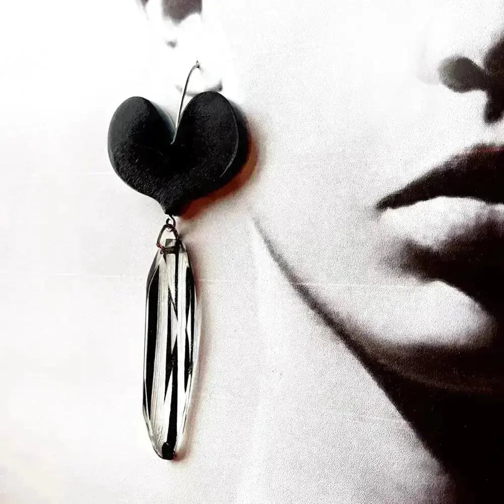 Black Hart Earrings | Stripped Drop Sue Gregor