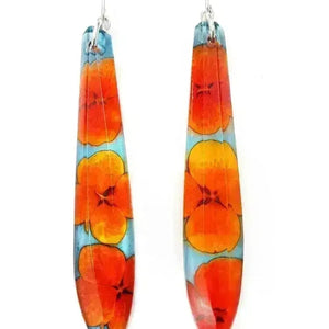 Blood Orange Hydrangea  | Long Drop Earrings | Recycled Perspex Sue Gregor