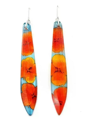 Blood Orange Hydrangea  | Long Drop Earrings | Recycled Perspex Sue Gregor