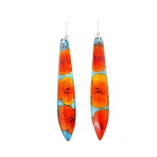 Blood Orange Hydrangea  | Long Drop Earrings | Recycled Perspex Sue Gregor