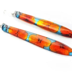 Blood Orange Hydrangea  | Long Drop Earrings | Recycled Perspex Sue Gregor