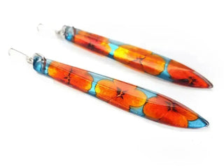 Blood Orange Hydrangea  | Long Drop Earrings | Recycled Perspex Sue Gregor