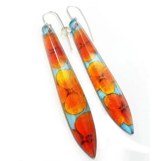Blood Orange Hydrangea  | Long Drop Earrings | Recycled Perspex Sue Gregor