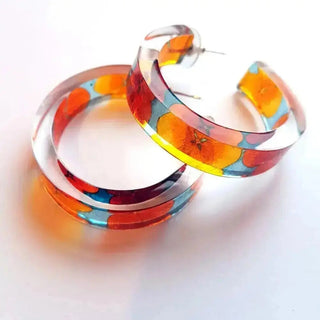 Blood Orange Hydrangea | Hoop Earrings earring Sue Gregor Large 65mm x 9mm x 5mm 