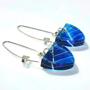 Blue Skeleton Leaf | Small Triangle Earrings | Recycled Perspex Sue Gregor