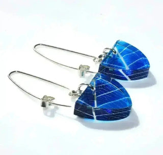 Blue Skeleton Leaf | Small Triangle Earrings | Recycled Perspex Sue Gregor