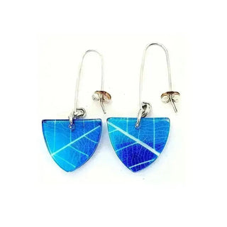 Blue Skeleton Leaf | Small Triangle Earrings | Recycled Perspex Sue Gregor