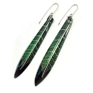 Dark Green Skeleton Leaf | Long Drop Earrings Sue Gregor