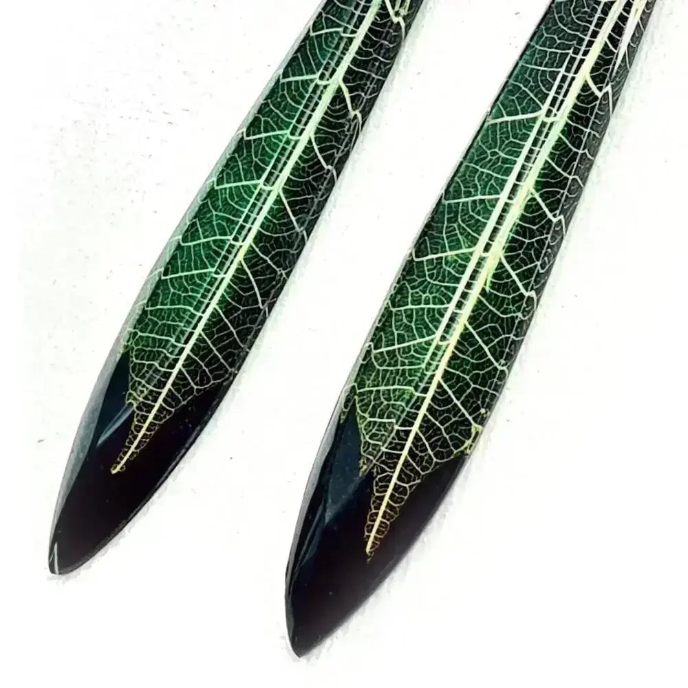 Dark Green Skeleton Leaf | Long Drop Earrings Sue Gregor