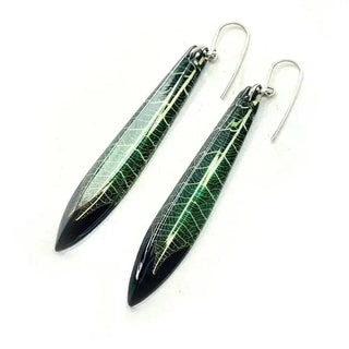 Dark Green Skeleton Leaf | Long Drop Earrings Sue Gregor