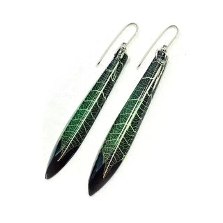 Dark Green Skeleton Leaf | Long Drop Earrings Sue Gregor