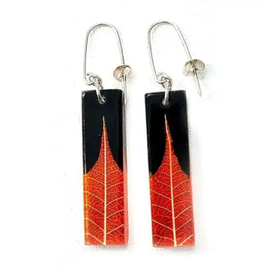 Ginger Skeleton Leaf | Rectangle Earrings | Recycled Perspex Sue Gregor