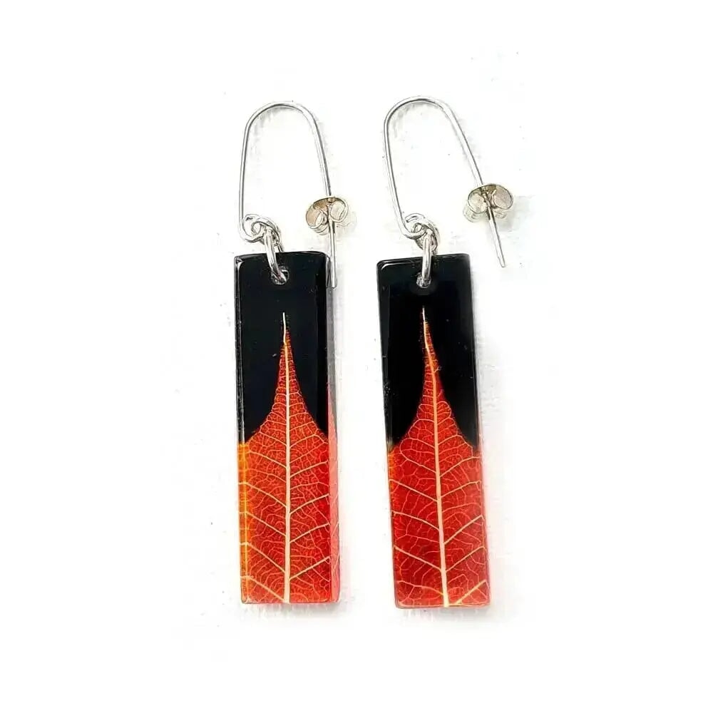 Ginger Skeleton Leaf | Rectangle Earrings | Recycled Perspex Sue Gregor