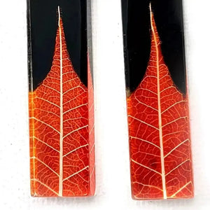 Ginger Skeleton Leaf | Rectangle Earrings | Recycled Perspex Sue Gregor