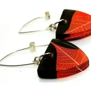 Ginger Skeleton Leaf | Triangle Earrings | Recycled Perspex Sue Gregor