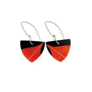 Ginger Skeleton Leaf | Triangle Earrings | Recycled Perspex Sue Gregor