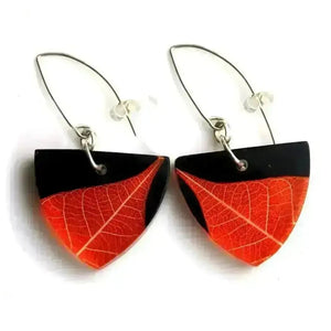 Ginger Skeleton Leaf | Triangle Earrings | Recycled Perspex Sue Gregor