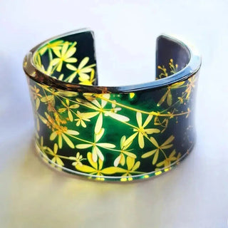 Green & Amber Regency | Wide Cuff | Recycled Perspex Cuff Sue Gregor 