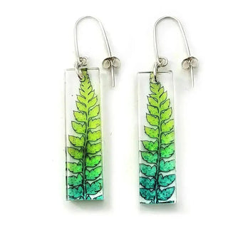 Green dip-dye Fern leaf Earrings | Recycled Perspex Sue Gregor