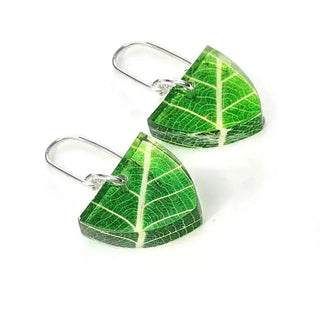 Green Skeleton Leaf | Small Triangle Earrings | Recycled Perspex Sue Gregor