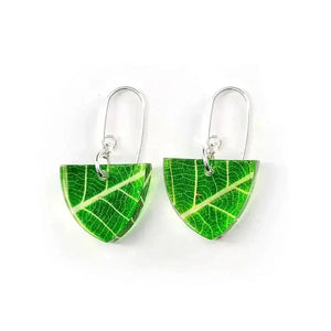 Green Skeleton Leaf | Small Triangle Earrings | Recycled Perspex Sue Gregor