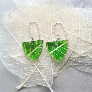 Green Earrings Skeleton Leaf | Small Triangle  | Recycled Perspex Sue Gregor