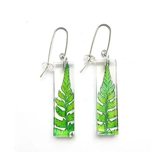 Green Fern leaf Earrings | Recycled Perspex earring Sue Gregor 