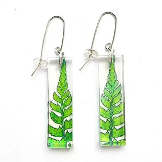 Green Fern leaf Earrings | Recycled Perspex earring Sue Gregor 