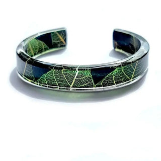 Green Skeleton Leaf Slim Cuff | Recycled Perspex Cuff Sue Gregor Large Wrist 