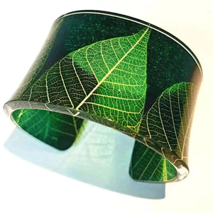 Green Skeleton Leaf | Wide Cuff | Recycled Perspex Sue Gregor