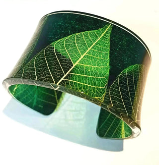 Green Skeleton Leaf | Wide Cuff | Recycled Perspex Sue Gregor