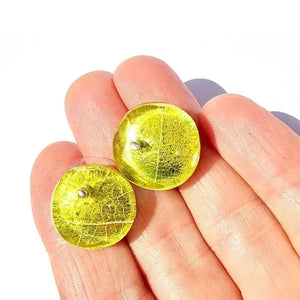 Lemon Yellow stud earrings Recycled Plastic silver leaf Silver Sue Gregor