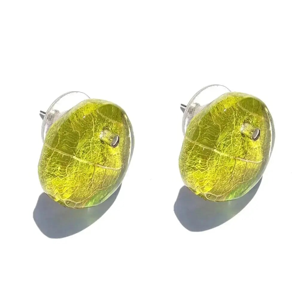Lemon Yellow stud earrings Recycled Plastic silver leaf Silver Sue Gregor