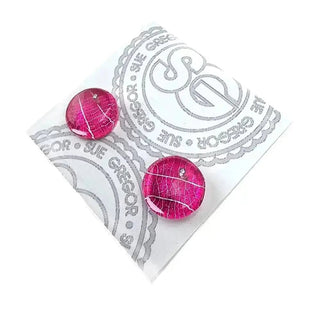 Magenta skeleton leaf Stud earrings Recycled plastic Sue Gregor