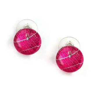 Magenta skeleton leaf Stud earrings Recycled plastic Sue Gregor