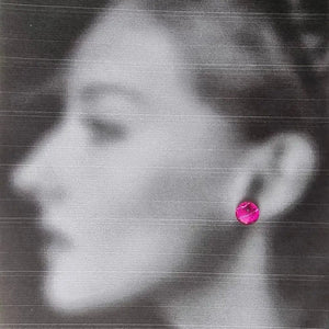 Magenta skeleton leaf Stud earrings Recycled plastic Sue Gregor